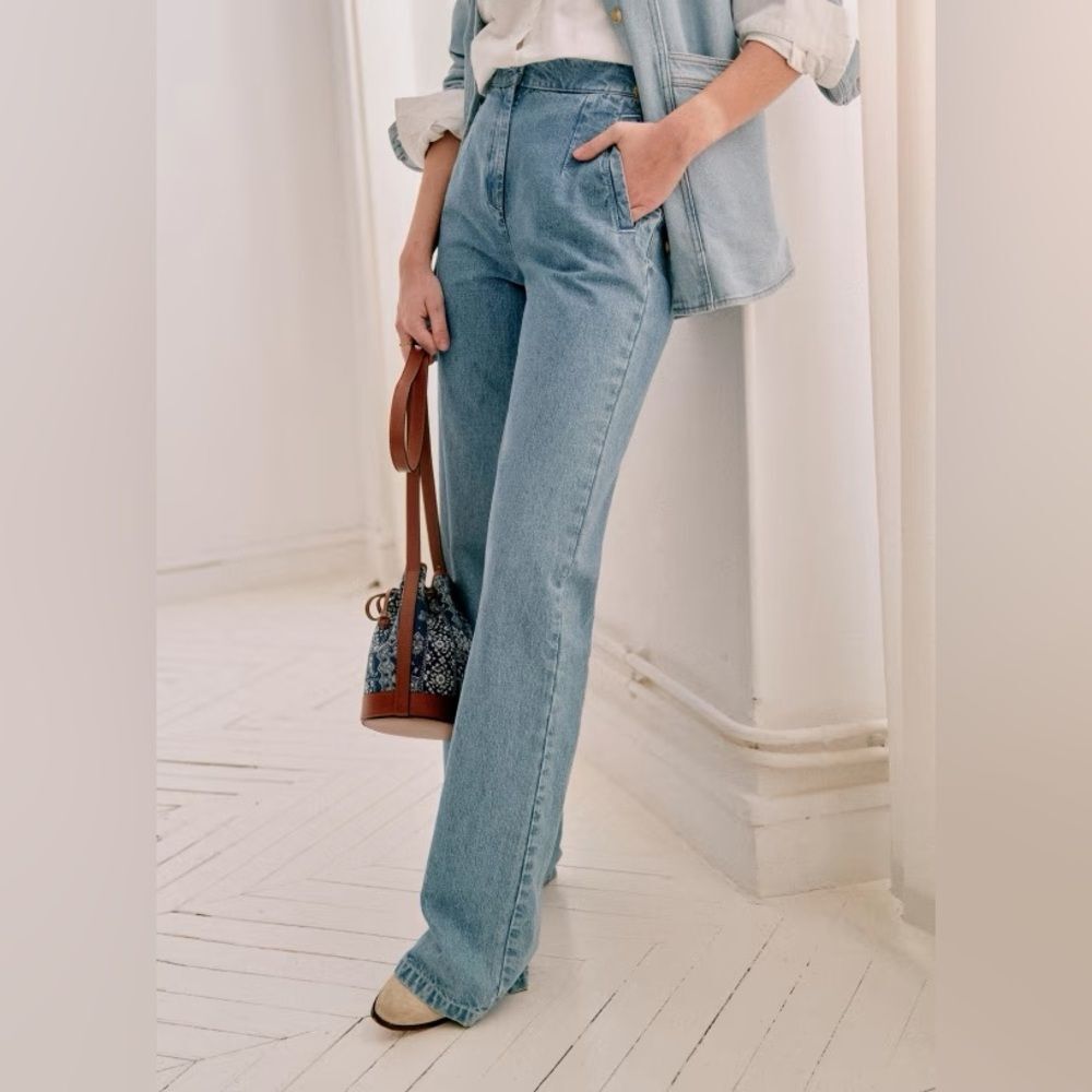 Sezane Martin Trousers Wmn’s Denim Jeans Straight Wide Fit Sz 38 ( US6) Cotton